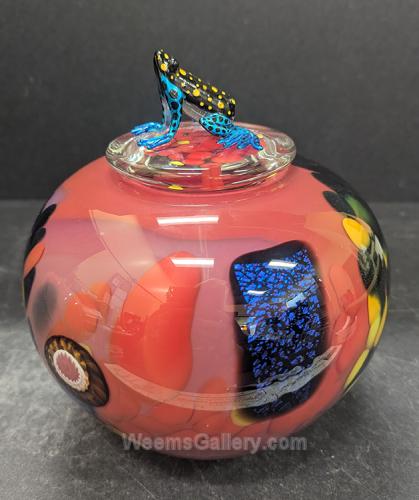 Lidded Pot with Blue Frog by Jon Oakes